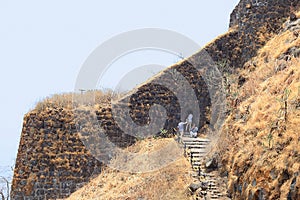 Side wall and steps inside Sinhagad fort, Sinhagad Fort, Pune