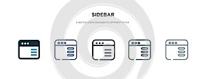 Sidebar icon in different style vector illustration. two colored and black sidebar vector icons designed in filled, outline, line