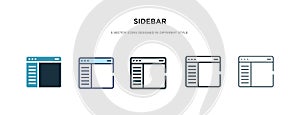 Sidebar icon in different style vector illustration. two colored and black sidebar vector icons designed in filled, outline, line