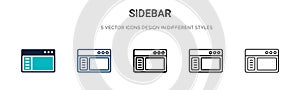 Sidebar icon in filled, thin line, outline and stroke style. Vector illustration of two colored and black sidebar vector icons