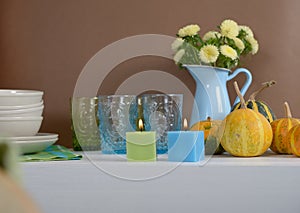 Sideboard with Thanksgiving decorations