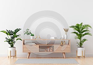 Sideboard in white living room for mockup, 3D rendering