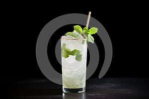 sidelit mojito with deep shadows on a black surface