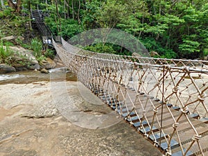 Close-up of a simple suspension bridge