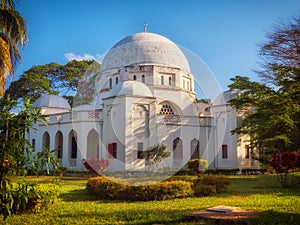 Sidet view to Peace Memorial Museum, Beit el Amani, during sunset. Stone Town, Zanzibar, Tanzania.