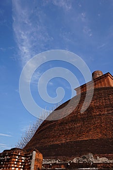 Sideview of Jetavanaramaya Temple in a sunny morning.