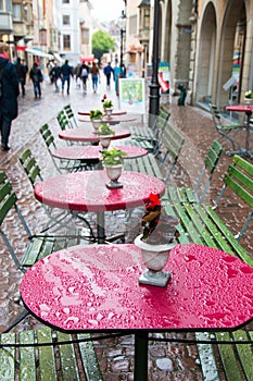 Sidewalk cafe in European city. photo