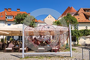 Sidewalk cafe in the old town center of Maribor, Lower Styria, Slovenia