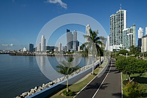Promenade and skyline background in Panama City photo