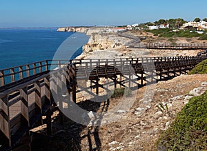 Sidewalk on cliff in Algarve region, Portugal