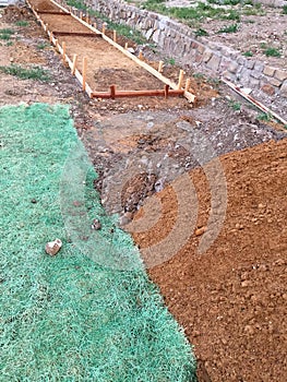 Sidewalk forms before pouring cement background