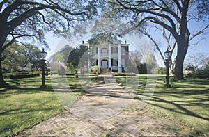 Sidewalk leading to Rosalie mansion in historic Southern Natchez, MS