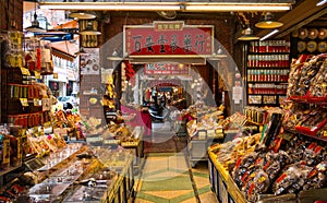 Sidewalk pharmacy store selling dried traditional chinese herbal medicine