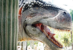 The sideways image of a man-eating dinosaur