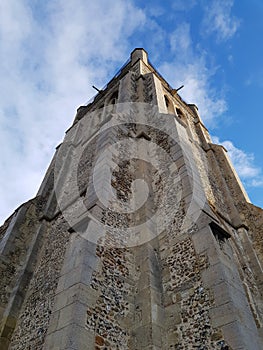 Sideways on reaching tall beautiful church