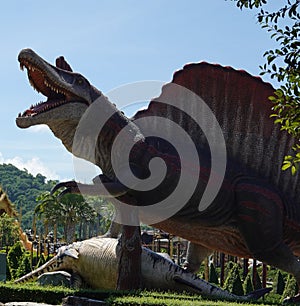 A sideways sight of a man-eating dinosaur looking for prey