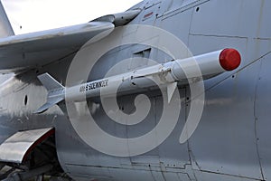 Sidewinder missile on a military jet