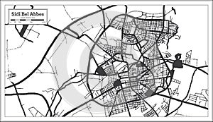 Sidi Bel Abbes Algeria City Map in Retro Style in Black and White Color. Outline Map