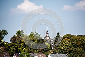 Siegen with Nikolaichurch and KrÃÂ¶nchen in the forest region photo