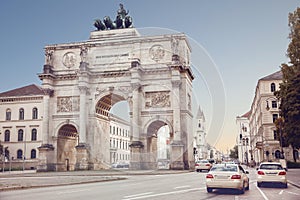 The Siegestor in Munich, Germany. Victory Gate, triumphal arch c