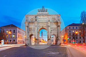 Siegestor, Victory Gate at night, Munich, Germany