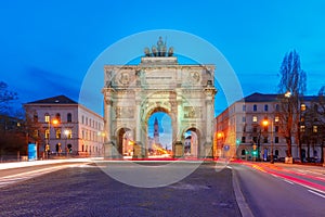 Siegestor, Victory Gate at night, Munich, Germany