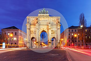 Siegestor, Victory Gate at night, Munich, Germany