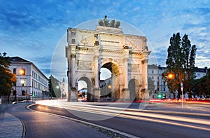 Siegestor (Victory Gate) triumphal arch in downtown Munich, Germany