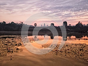 Siem Reap, Cambodia, December 30, 2019: Angkor Wat temple sunrise