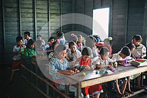 Siem Reap, Cambodia - 21 January, 2015: Cambodian Students at school class in the floating village