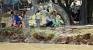 Siem Reap, Tonle Sap River, Cambodia -March 2018: Poor Fishermans life on the tonle sap river