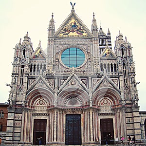 Siena Cathedral. Aged photo Medieval church. Italy