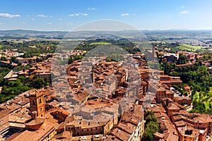Siena, Italy panoramic rooftop city view. Tuscany region