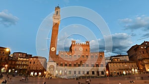 Siena, Italy - Piazza del Campo and the Mangia Tower twilight