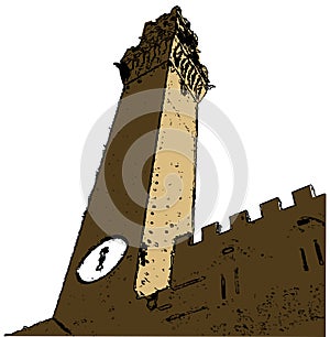 Siena, Torre del Mangia stylized, monument, Italy, Colors, isolated.