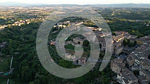 Siena, Tuscany, aerial view of the medieval town at sunset