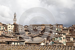 Sienna, Torre del Mangia (Palazzo Pubblico) at the Piazza del Campo, Tuscany, Italy