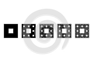 Sierpinski carpet, plane fractal, the first five steps