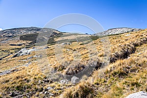 Sierra de Gredos mountains landscape in autumn, trail to the Laguna Grande de Gredos, Spain photo