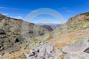 Sierra de Gredos mountains landscape in autumn from the trail to the Laguna Grande, Spain. photo