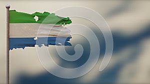 Sierra Leone 3D tattered waving flag illustration on Flagpole.