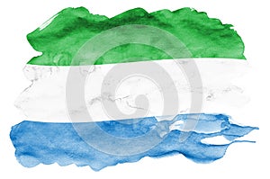 Sierra Leone flag is depicted in liquid watercolor style isolated on white background