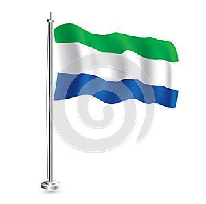 Sierra Leone Flag. Isolated Realistic Wave Flag of Sierra Leone Country on Flagpole