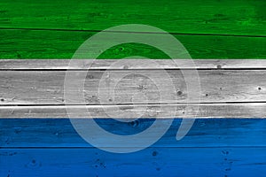 Sierra leone flag painted on old wood plank