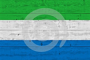 Sierra leone flag painted on old wood plank