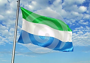 Sierra Leone flag waving with sky on background realistic 3d illustration
