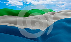 Sierra Leone flag in the wind. Realistic and wavy fabric flag. 3D rendering