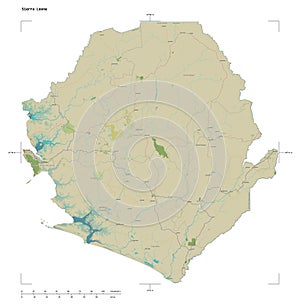 Sierra Leone shape on white. Topo Humanitarian