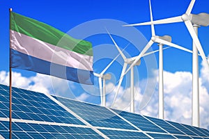 Sierra Leone solar and wind energy, renewable energy concept with solar panels - renewable energy against global warming -