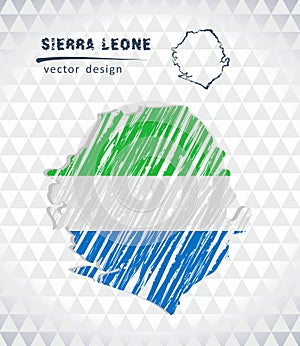 Sierra Leone vector map with flag inside isolated on a white background. Sketch chalk hand drawn illustration